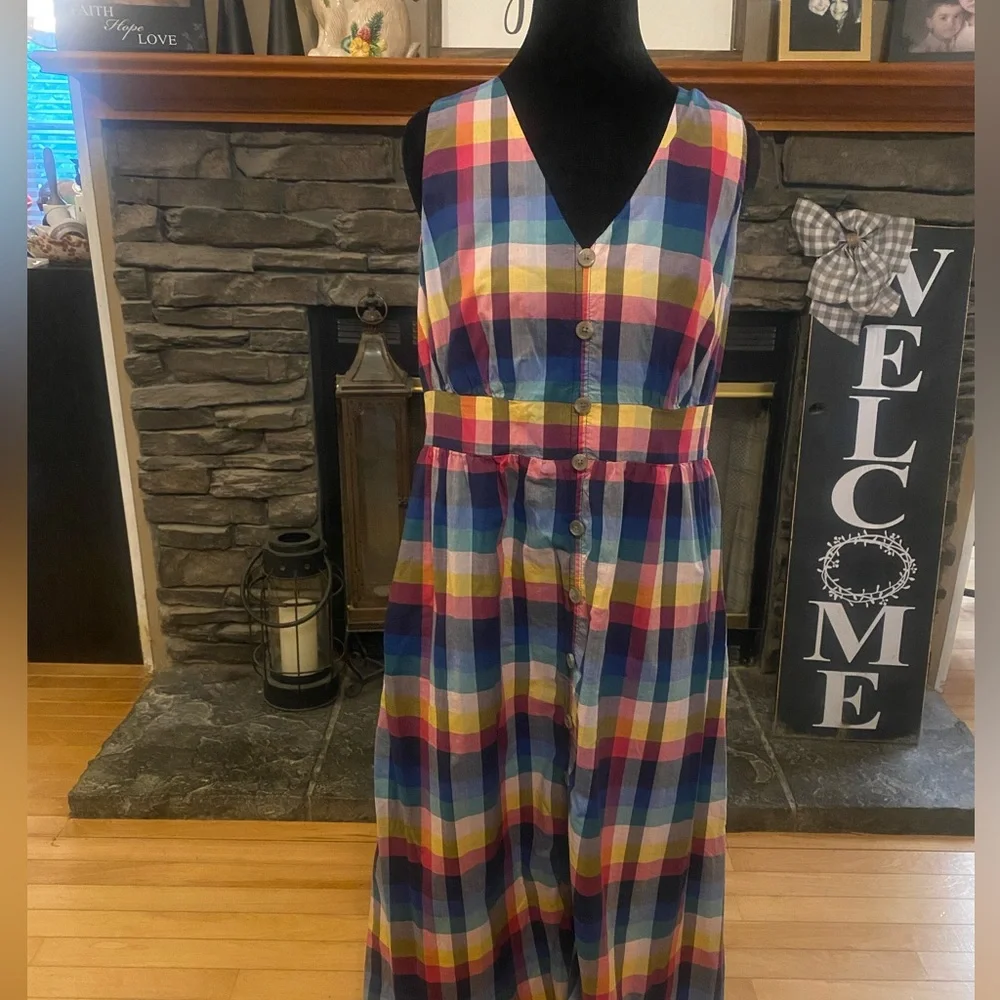 J. Crew Plaid Midi Button Dress